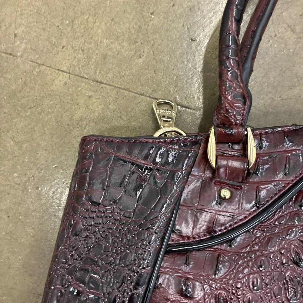Stauer Burgundy Deep Red Croc Embossed Satchel Purse Handbag Faux Leather